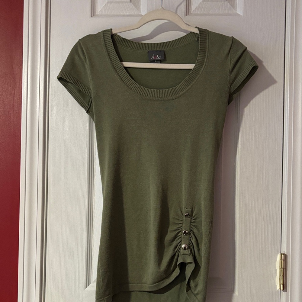 Dots Olive Green Short Sleeve Women's Top